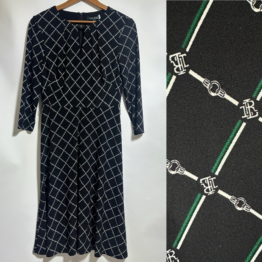Ralph Lauren Women's signature Equestrian Keyhole a Line Dress Black green